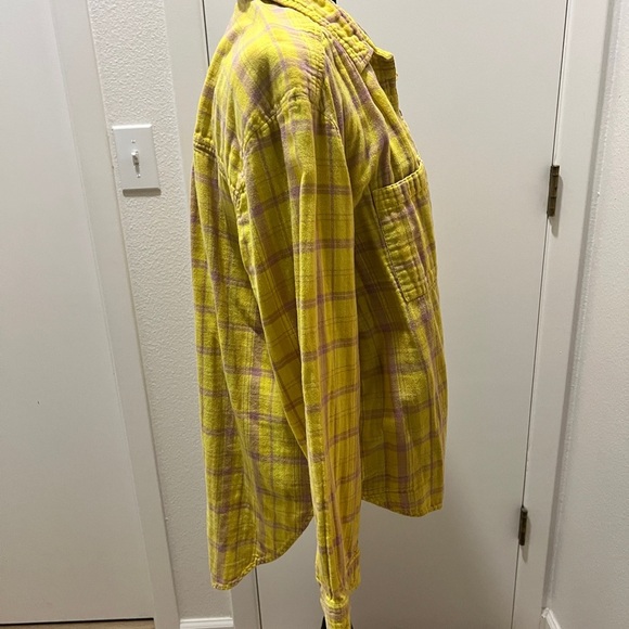 Seen Worn Kept Oversized Yellow Plaid Gauze Flannel Shirt L/XL - Picture 3 of 6